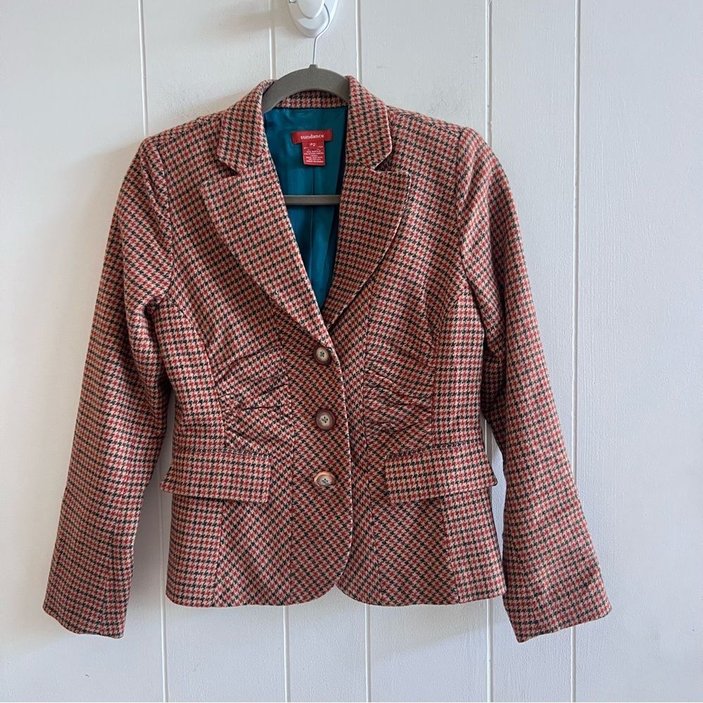 Sundance Houndstooth Wool Blend Pleated Preppy Academia Blazer